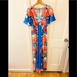 NWT Flying Tomato blue floral print vneck jumpsuit